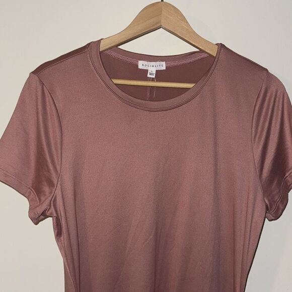 Socialite Mauve Draped Knot Tie Side Dress‎ Large NWT Stretch - Picture 3 of 8